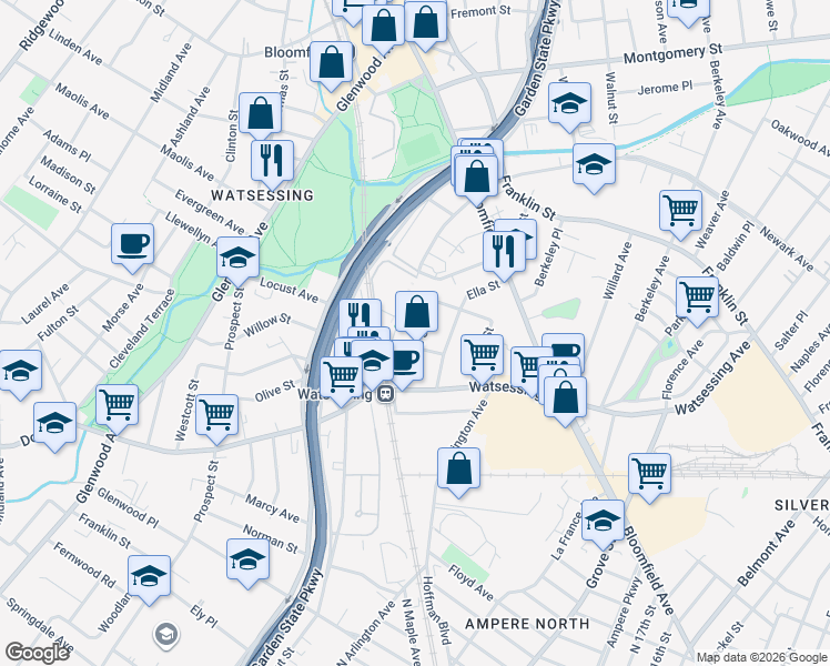 map of restaurants, bars, coffee shops, grocery stores, and more near 46 Charles Street in Bloomfield