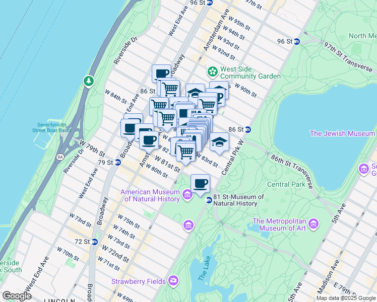 map of restaurants, bars, coffee shops, grocery stores, and more near in New York