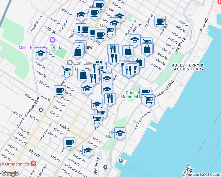 map of restaurants, bars, coffee shops, grocery stores, and more near 126 58th Street in West New York