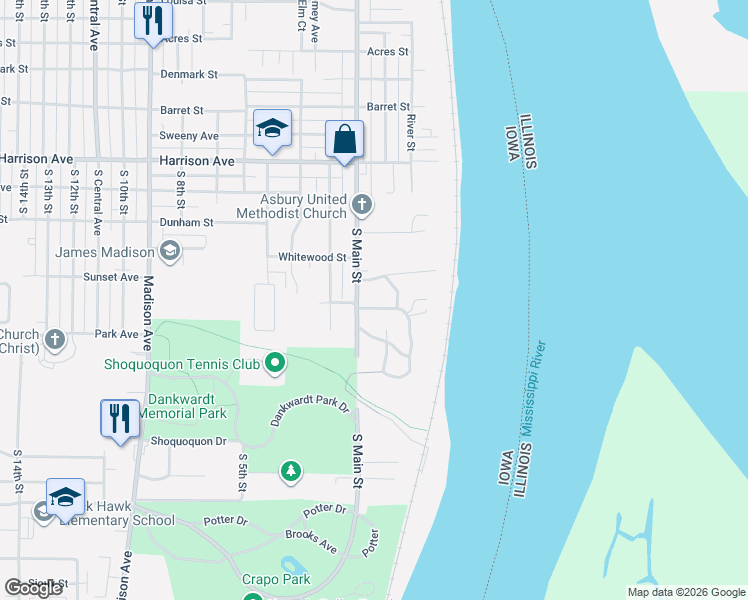 map of restaurants, bars, coffee shops, grocery stores, and more near 105 Greenwood Drive in Burlington