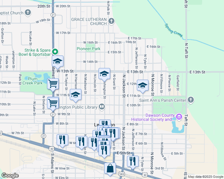map of restaurants, bars, coffee shops, grocery stores, and more near 1100 North Washington Street in Lexington