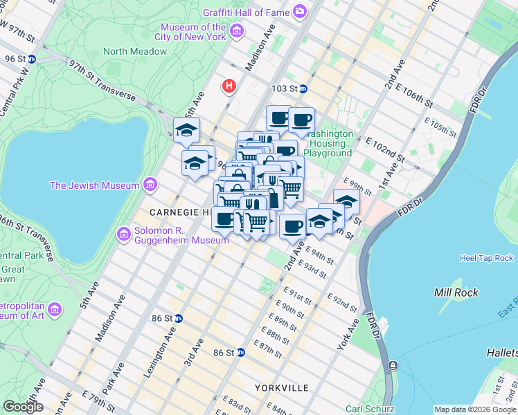 map of restaurants, bars, coffee shops, grocery stores, and more near in New York