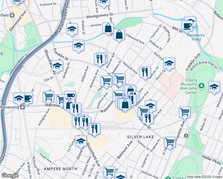 map of restaurants, bars, coffee shops, grocery stores, and more near 33 Farrandale Avenue in Bloomfield