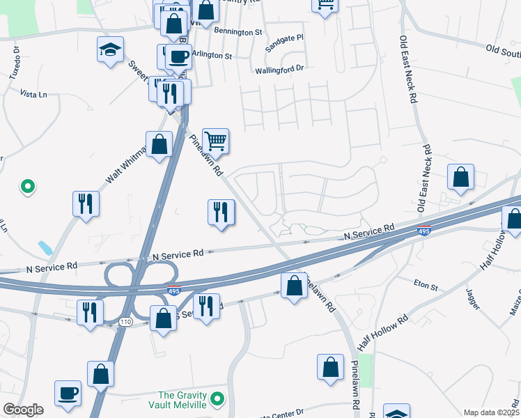 map of restaurants, bars, coffee shops, grocery stores, and more near 149 Brattle Circle in Melville