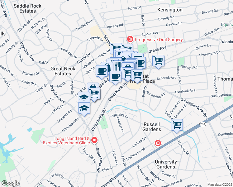 map of restaurants, bars, coffee shops, grocery stores, and more near 100 Great Neck Road in Great Neck