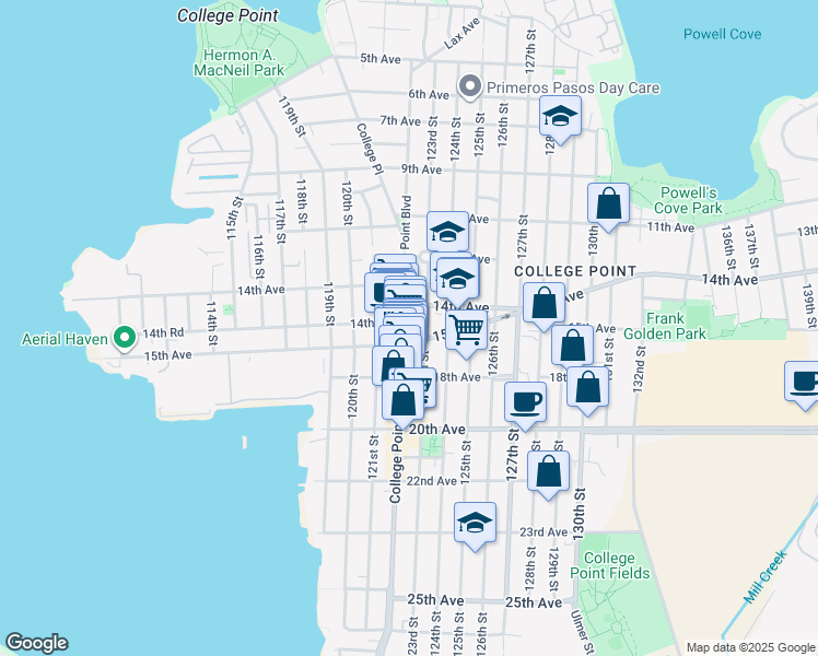 map of restaurants, bars, coffee shops, grocery stores, and more near 123-06 14th Avenue in Queens