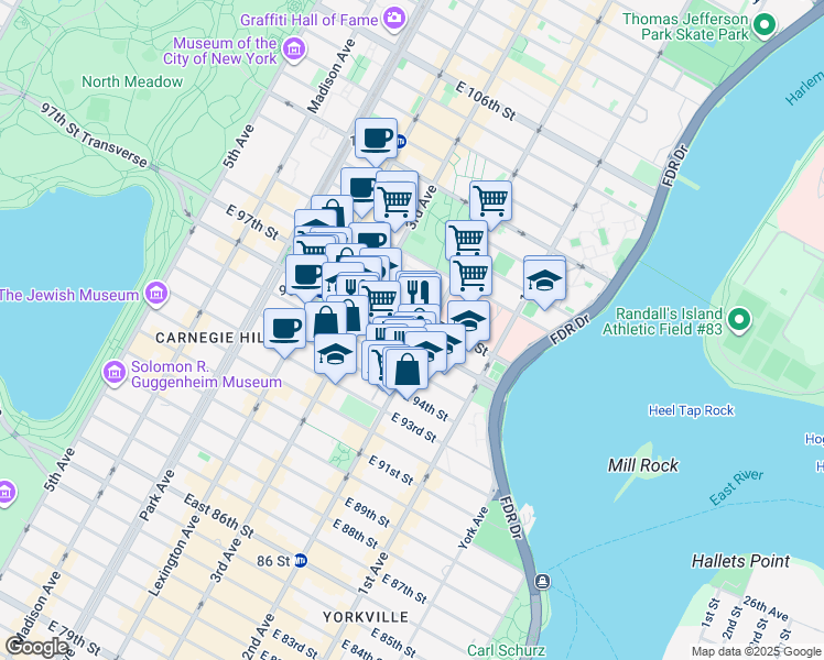map of restaurants, bars, coffee shops, grocery stores, and more near in New York