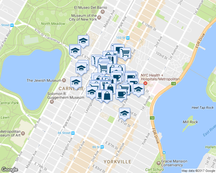 map of restaurants, bars, coffee shops, grocery stores, and more near in New York