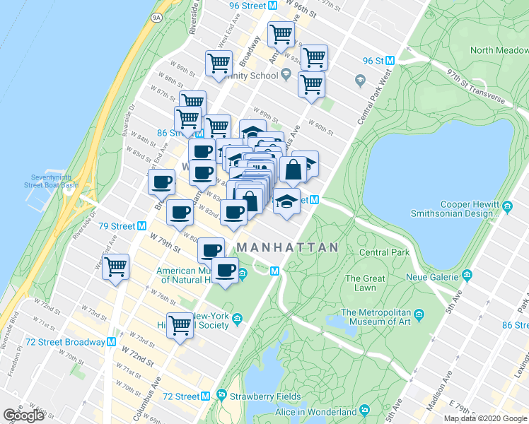 map of restaurants, bars, coffee shops, grocery stores, and more near in New York
