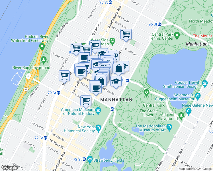 map of restaurants, bars, coffee shops, grocery stores, and more near in New York