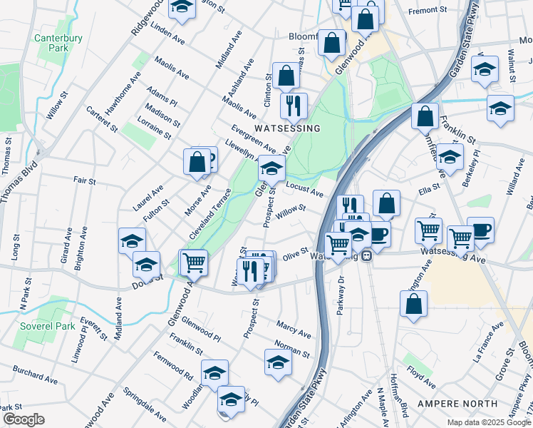 map of restaurants, bars, coffee shops, grocery stores, and more near 41 Glenwood Avenue in Bloomfield