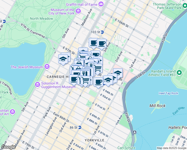 map of restaurants, bars, coffee shops, grocery stores, and more near in New York