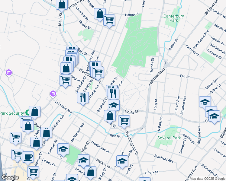 map of restaurants, bars, coffee shops, grocery stores, and more near 448 Meade Street in City of Orange