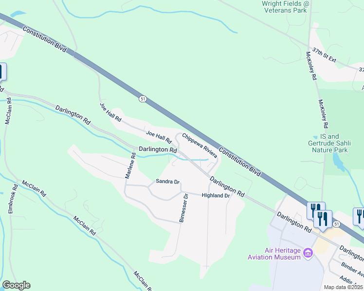 map of restaurants, bars, coffee shops, grocery stores, and more near 2944 Darlington Road in Beaver Falls