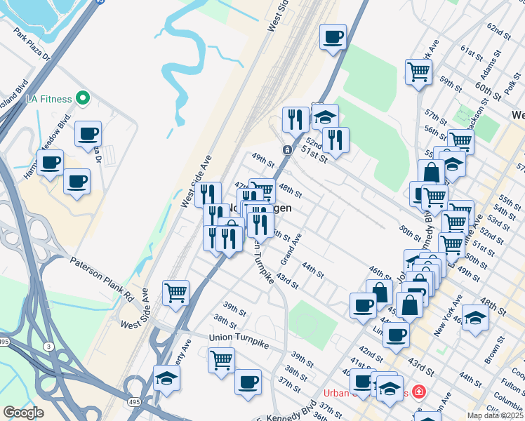 map of restaurants, bars, coffee shops, grocery stores, and more near 4514 Bergen Turnpike in North Bergen