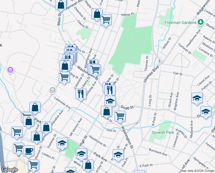 map of restaurants, bars, coffee shops, grocery stores, and more near 448 Meade Street in City of Orange