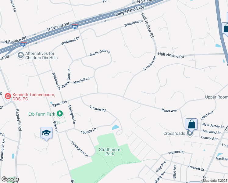map of restaurants, bars, coffee shops, grocery stores, and more near 109 Ryder Avenue in Dix Hills