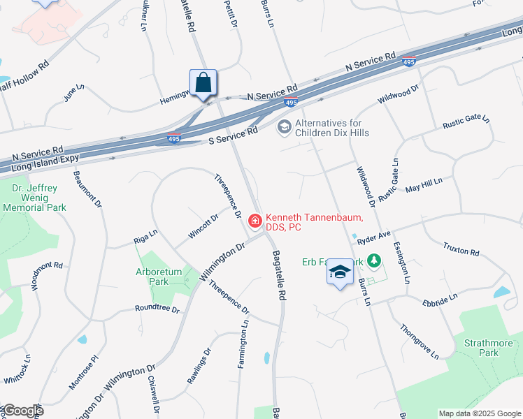 map of restaurants, bars, coffee shops, grocery stores, and more near 60 Dix Hills Drive in Melville