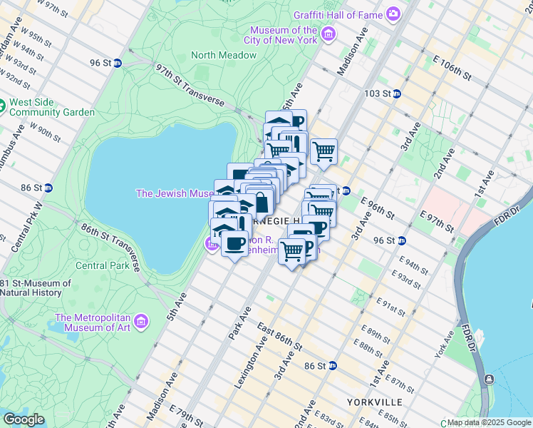 map of restaurants, bars, coffee shops, grocery stores, and more near in New York