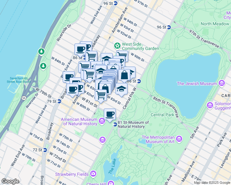 map of restaurants, bars, coffee shops, grocery stores, and more near in New York