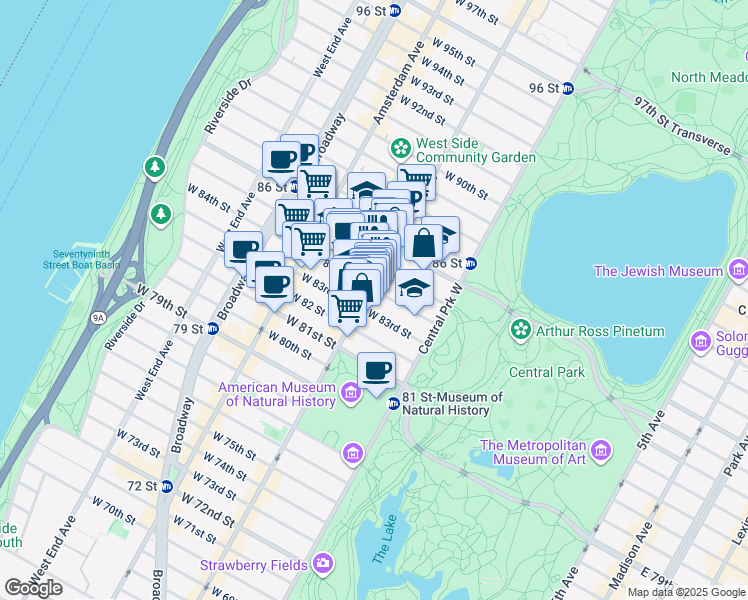 map of restaurants, bars, coffee shops, grocery stores, and more near in New York