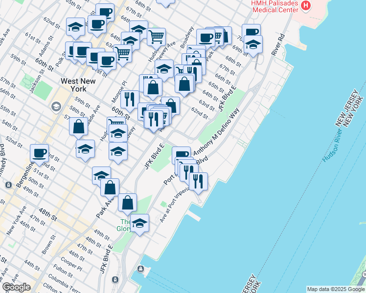 map of restaurants, bars, coffee shops, grocery stores, and more near 6040 Be Aka Ken Boulevard East in West New York