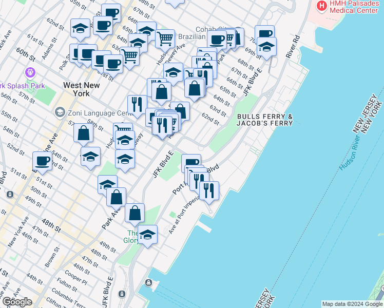 map of restaurants, bars, coffee shops, grocery stores, and more near 6040 Be Aka Ken Boulevard East in West New York