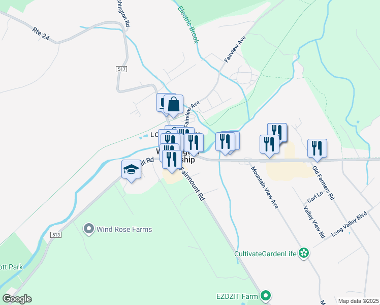 map of restaurants, bars, coffee shops, grocery stores, and more near in Washington Township