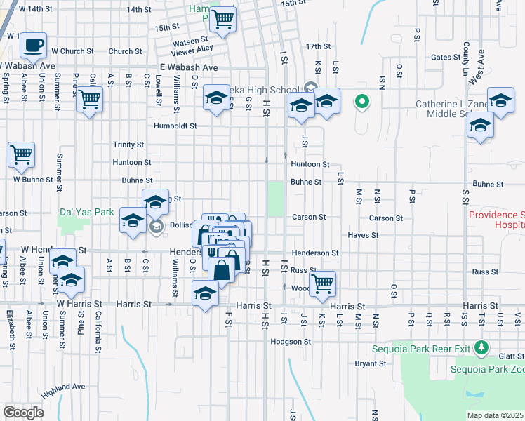 map of restaurants, bars, coffee shops, grocery stores, and more near 2524 H Street in Eureka