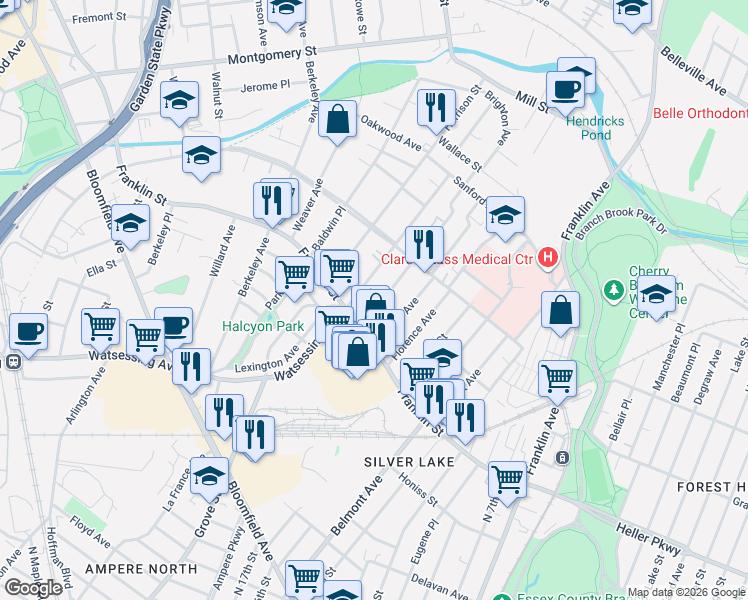 map of restaurants, bars, coffee shops, grocery stores, and more near 37 Salter Place in Belleville