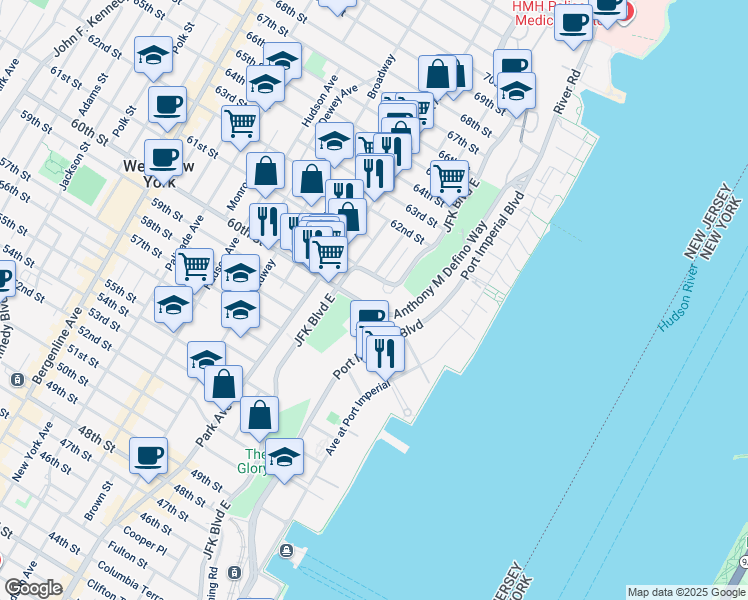 map of restaurants, bars, coffee shops, grocery stores, and more near 6040 Be Aka Ken Boulevard East in West New York