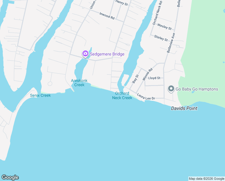 map of restaurants, bars, coffee shops, grocery stores, and more near 2 Inletview Place in Center Moriches
