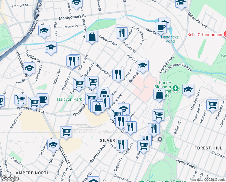 map of restaurants, bars, coffee shops, grocery stores, and more near 64 Naples Avenue in Belleville