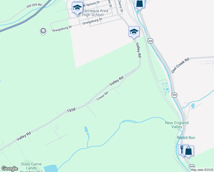 map of restaurants, bars, coffee shops, grocery stores, and more near 1503 Valley Road in Tamaqua