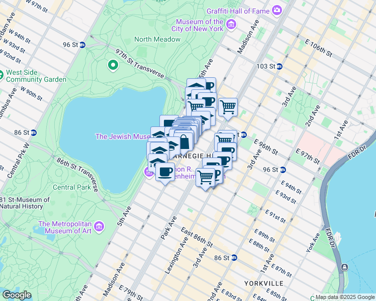 map of restaurants, bars, coffee shops, grocery stores, and more near in New York