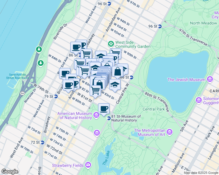 map of restaurants, bars, coffee shops, grocery stores, and more near in New York