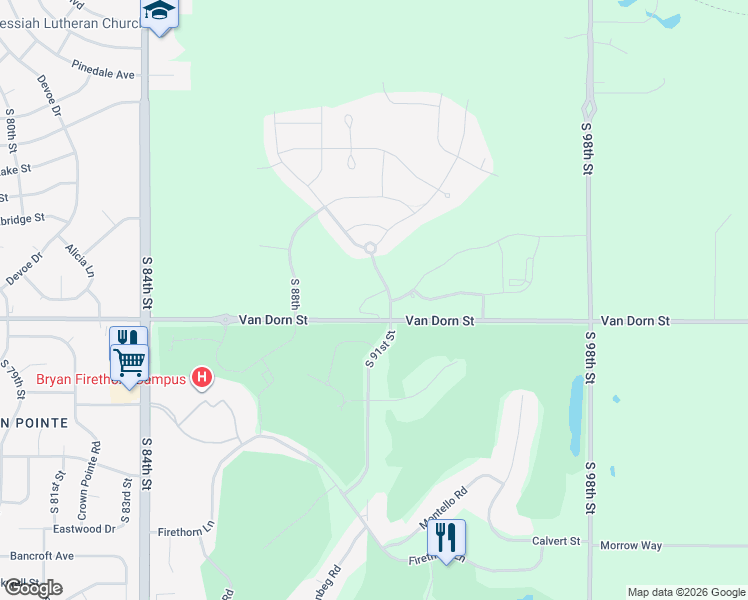 map of restaurants, bars, coffee shops, grocery stores, and more near 9080 Van Dorn Street in Lincoln