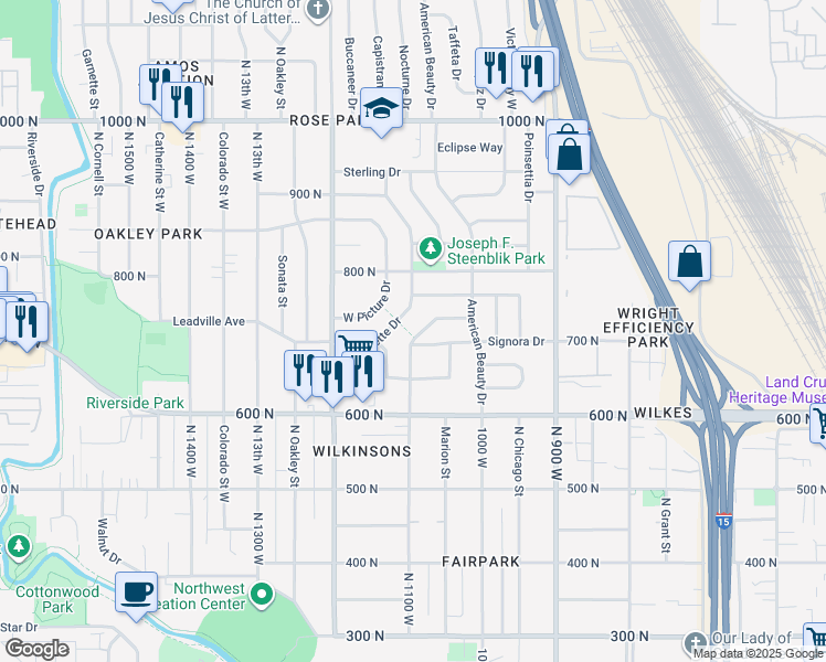 map of restaurants, bars, coffee shops, grocery stores, and more near 1074 North Rambler Drive in Salt Lake City