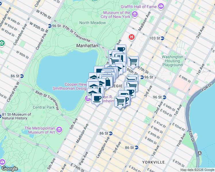 map of restaurants, bars, coffee shops, grocery stores, and more near in New York