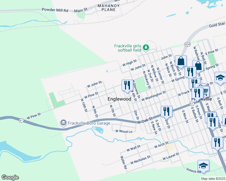 map of restaurants, bars, coffee shops, grocery stores, and more near 140 North 6th Street in Frackville