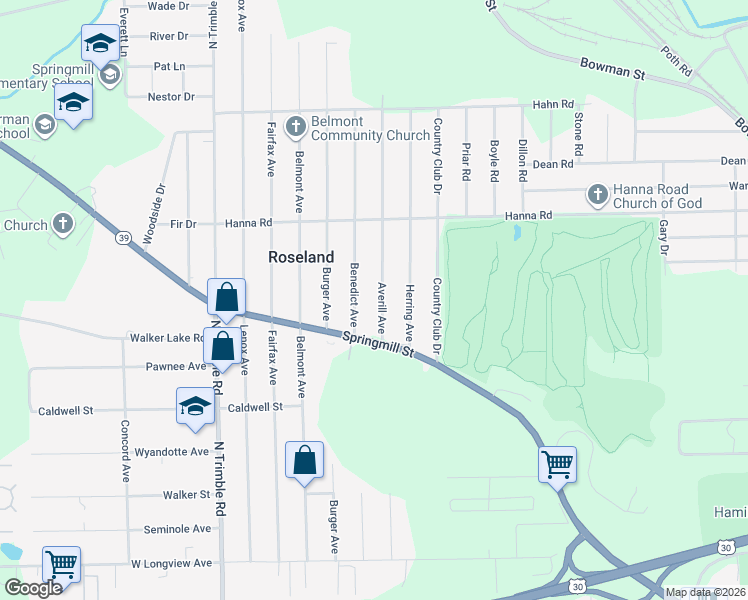 map of restaurants, bars, coffee shops, grocery stores, and more near 939 Averill Avenue in Mansfield