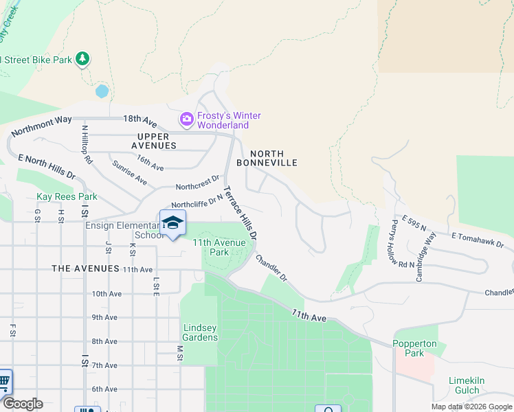 map of restaurants, bars, coffee shops, grocery stores, and more near 955 Northcliffe Drive North in Salt Lake City