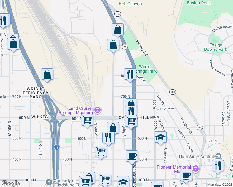 map of restaurants, bars, coffee shops, grocery stores, and more near 348 700 North in Salt Lake City