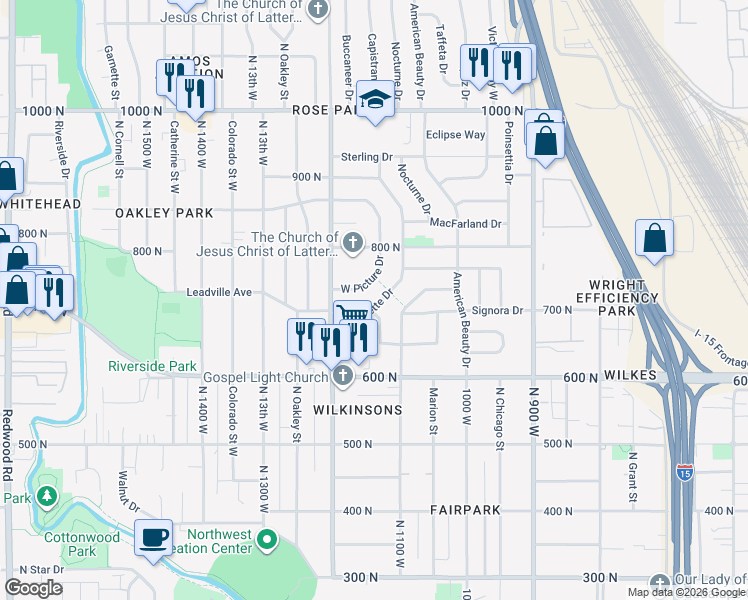 map of restaurants, bars, coffee shops, grocery stores, and more near 1143 West Picture Drive in Salt Lake City