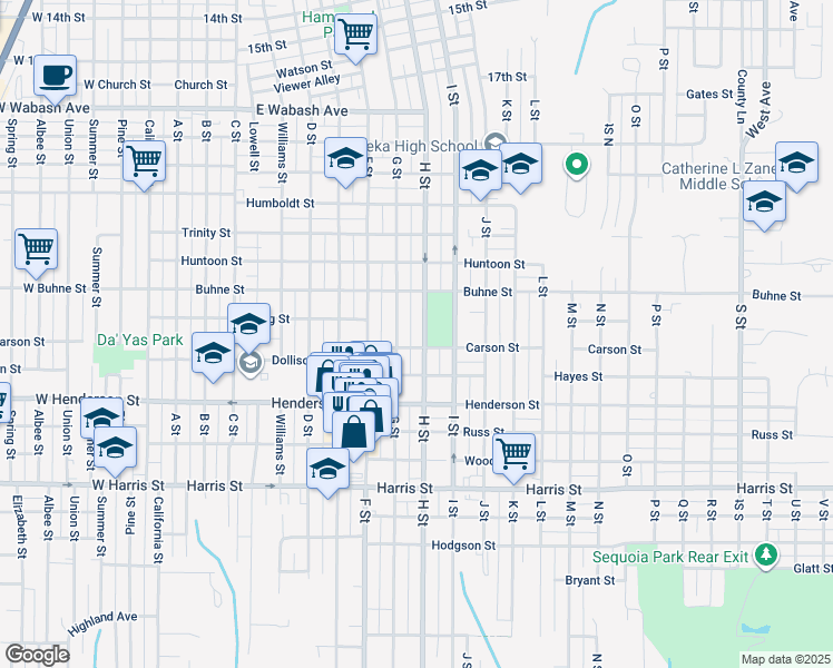 map of restaurants, bars, coffee shops, grocery stores, and more near 2524 H Street in Eureka
