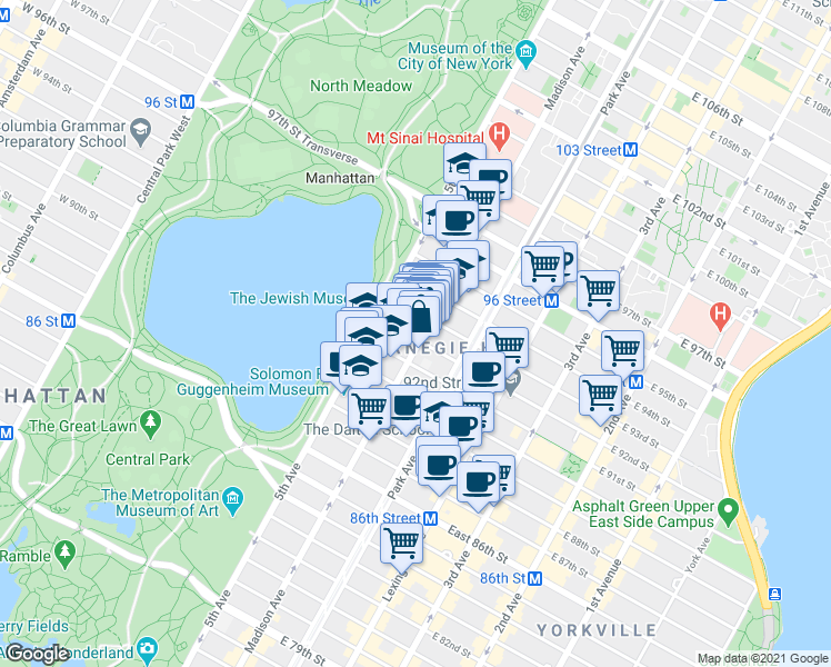 map of restaurants, bars, coffee shops, grocery stores, and more near in New York