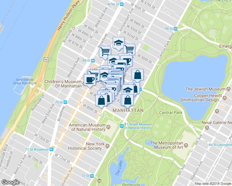 map of restaurants, bars, coffee shops, grocery stores, and more near in New York