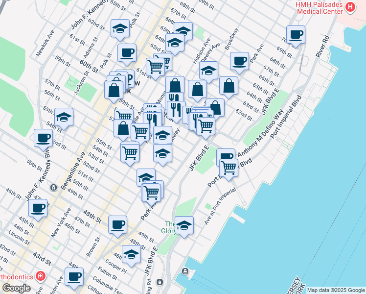 map of restaurants, bars, coffee shops, grocery stores, and more near 126 58th Street in West New York