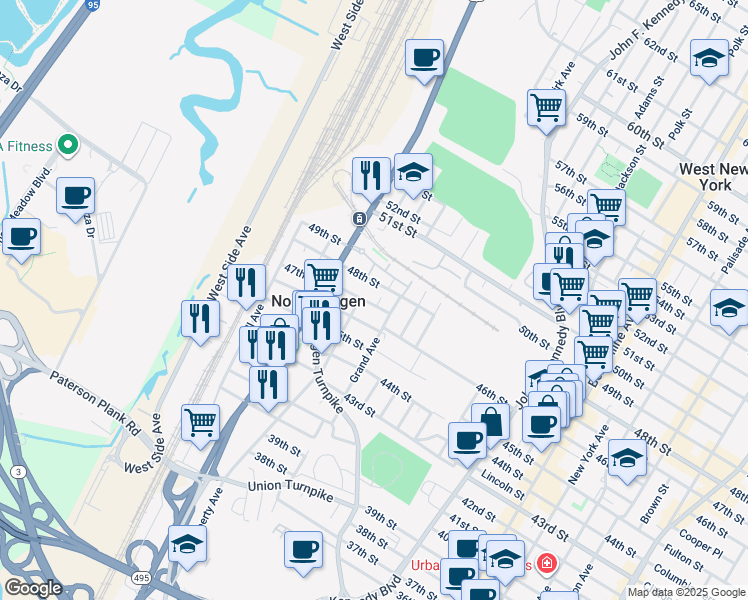 map of restaurants, bars, coffee shops, grocery stores, and more near 1520 47th Street in North Bergen