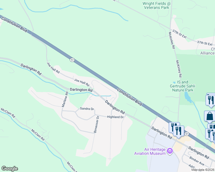 map of restaurants, bars, coffee shops, grocery stores, and more near 2944 Darlington Road in Beaver Falls
